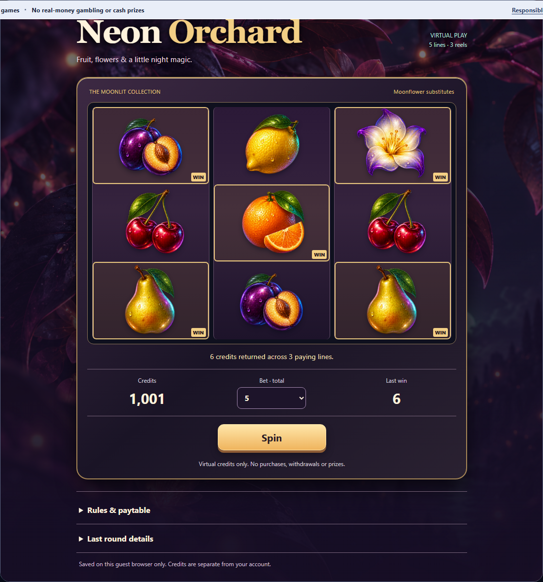 Neon Orchard local game stage